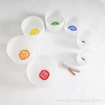 Seven Chakra Symbols Crystal Bowls